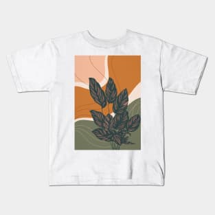 Mid Century Modern Plant Art, Abstract Botanical Illustration Kids T-Shirt